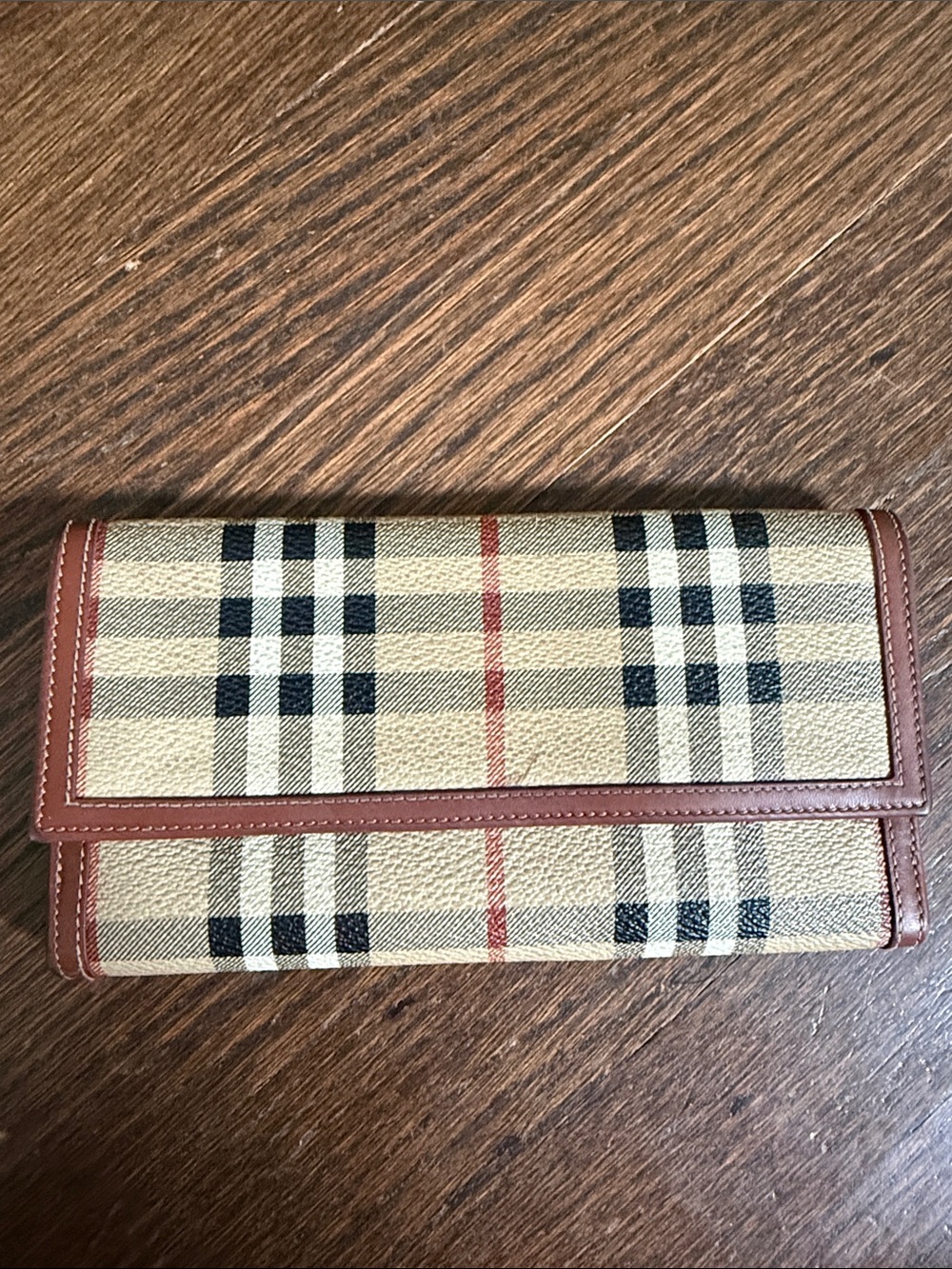 Burberry Beige Check Leather-Trim Continental Wallet